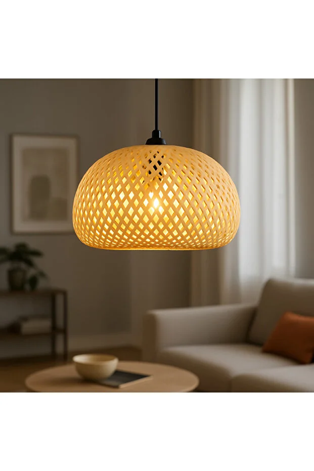 Mirage Model Tekli Rattan Bambu Modern Tasarım İskandinav Bohem Sarkıt Avize